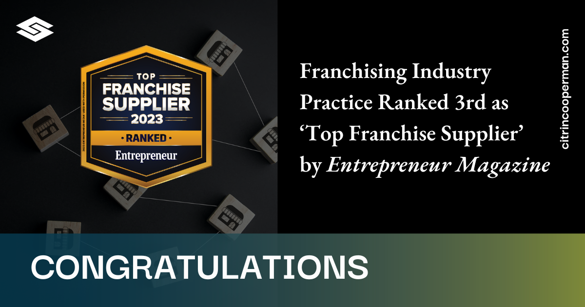 Franchising Practice Ranked 3rd as ‘Top Franchise Supplier’ by Entrepreneur Magazine
