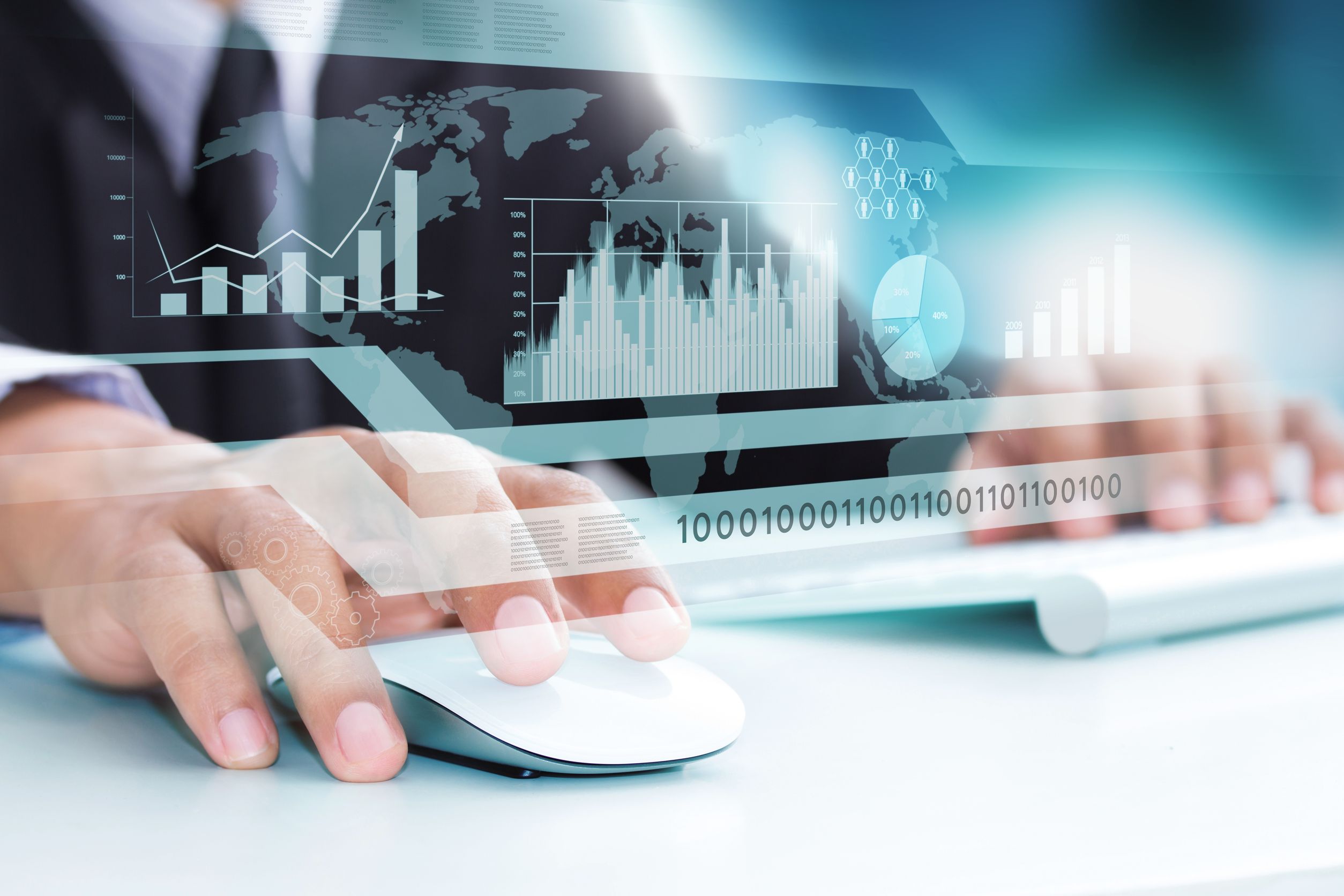 Man using computer graphs